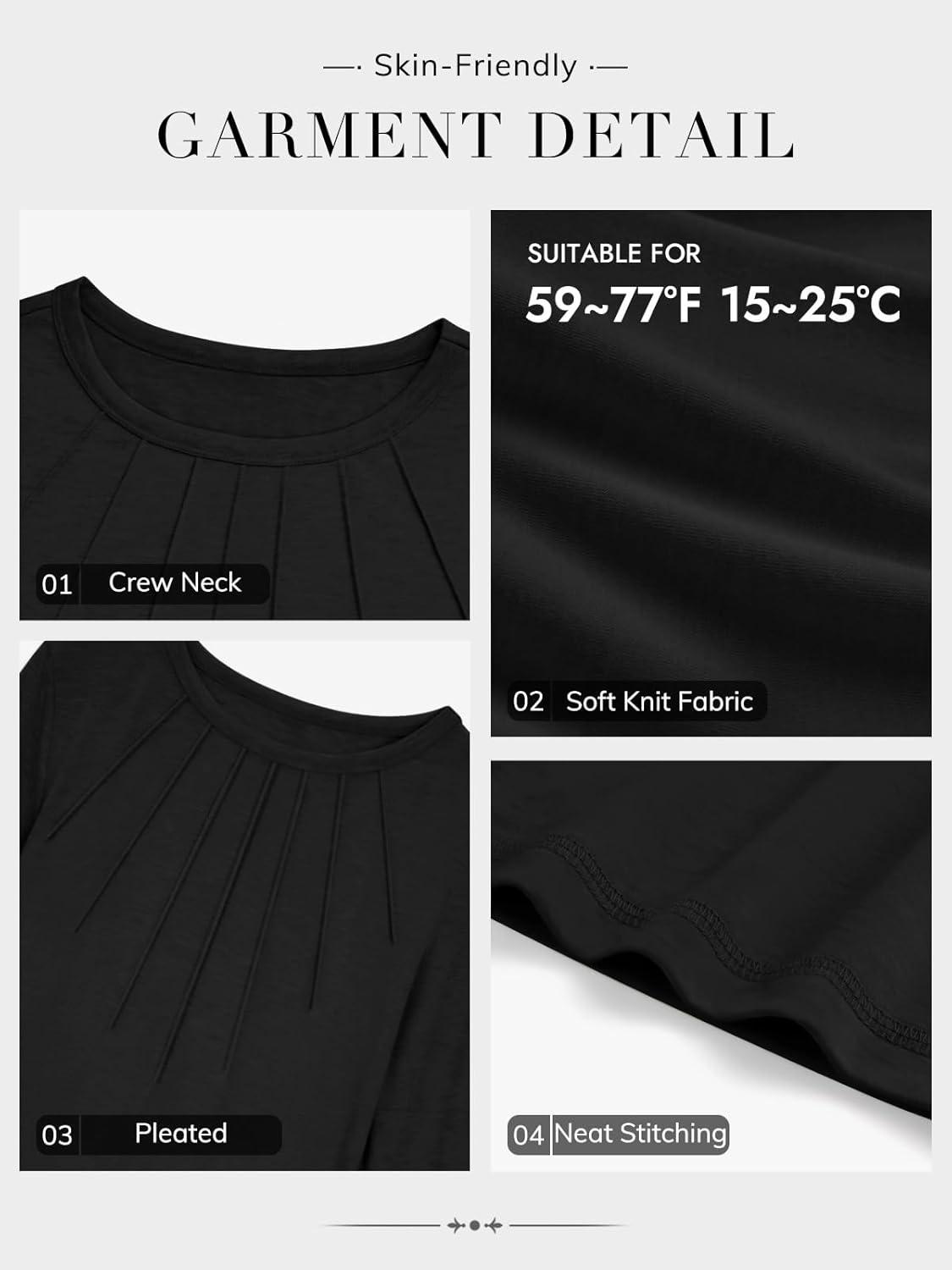 imageATHMILE Womens Long Sleeve Shirts Pleated Business Casual Basic Tunic Tops Fall Tees ClothesBlack