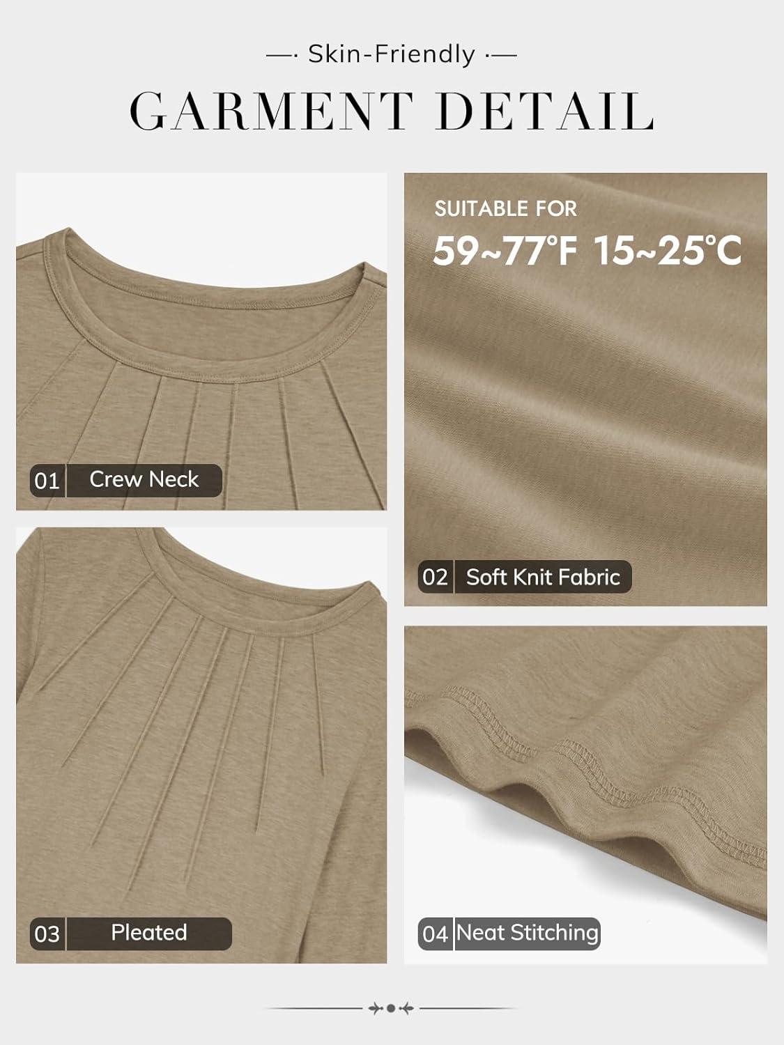 imageATHMILE Womens Long Sleeve Shirts Pleated Business Casual Basic Tunic Tops Fall Tees ClothesKhaki