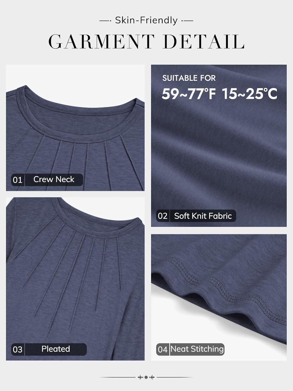 imageATHMILE Womens Long Sleeve Shirts Pleated Business Casual Basic Tunic Tops Fall Tees ClothesNavy Blue