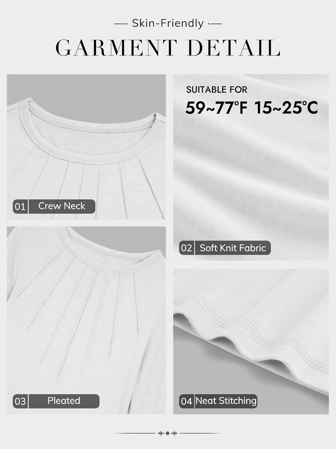 imageATHMILE Womens Long Sleeve Shirts Pleated Business Casual Basic Tunic Tops Fall Tees ClothesWhite