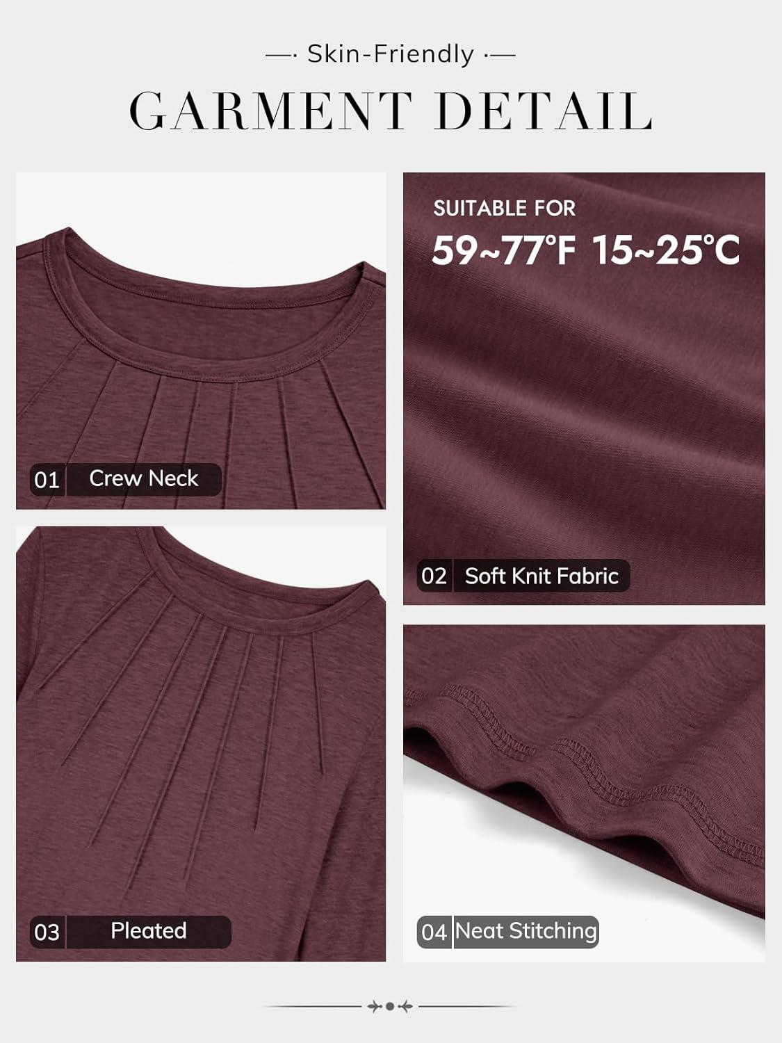 imageATHMILE Womens Long Sleeve Shirts Pleated Business Casual Basic Tunic Tops Fall Tees ClothesWine Red