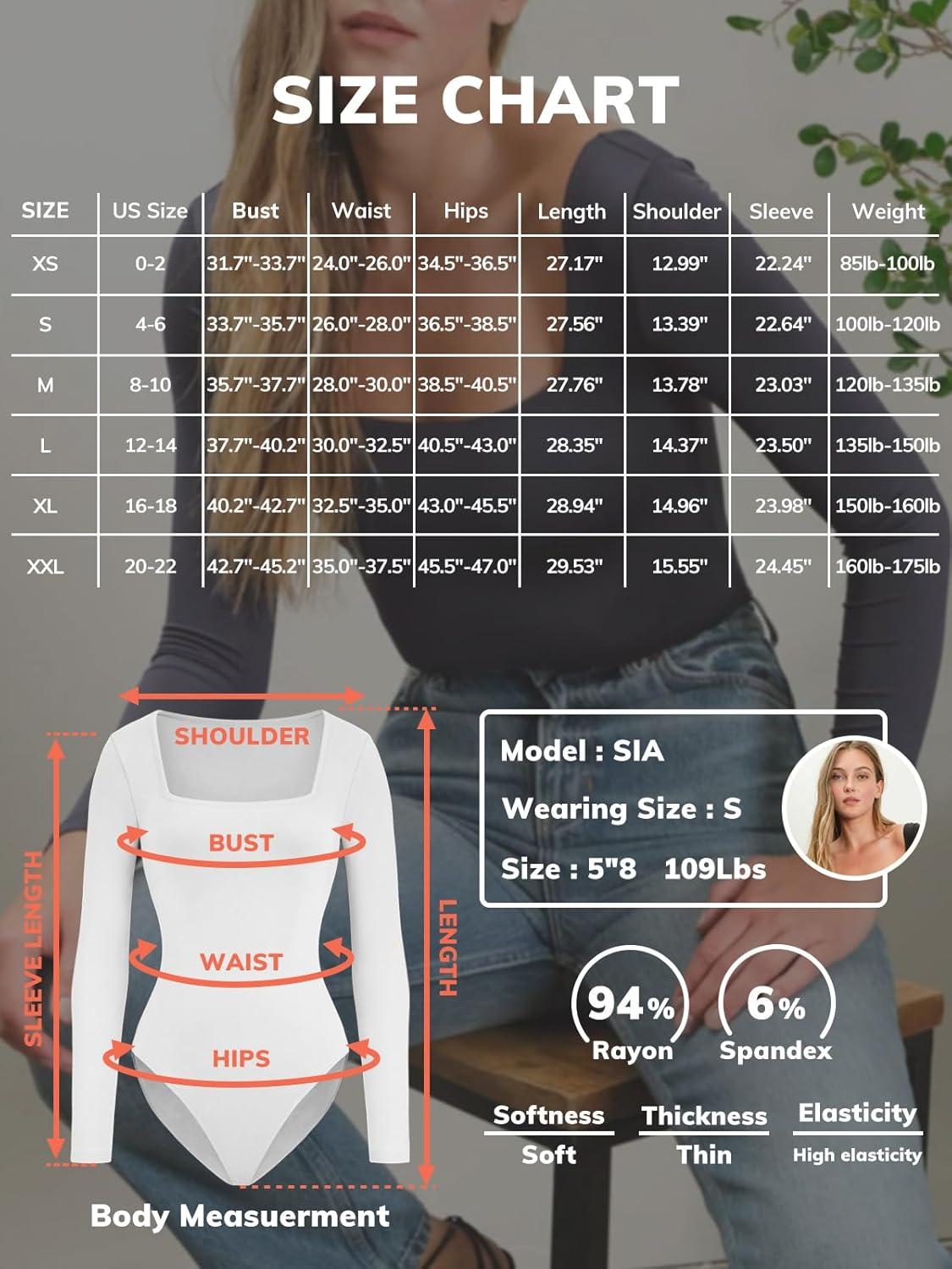 imageATHMILE Womens Square Neck Long Sleeve Bodysuit Ribbed Slim Fitted TopsCoffee