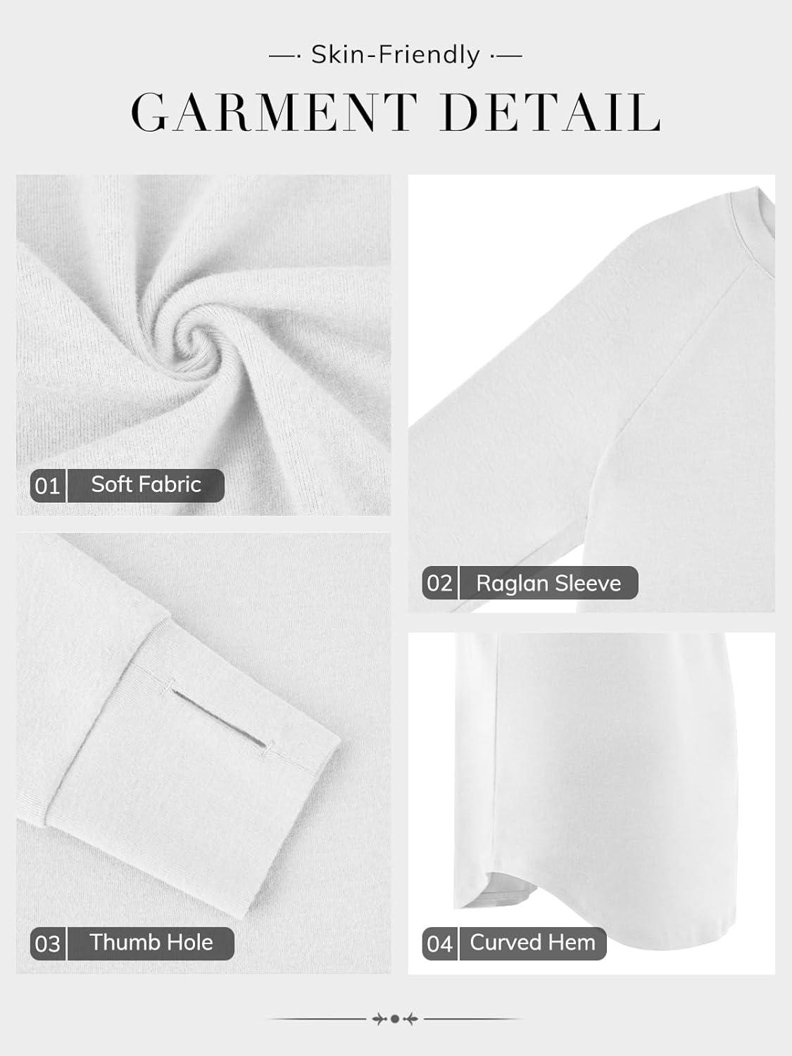 imageATHMILE Womens Tunic Tops to Wear with Leggings Fall Long Sleeve Thumb Hole Shirts Crew Neck Curved Hem Fashion Clothes 2025White