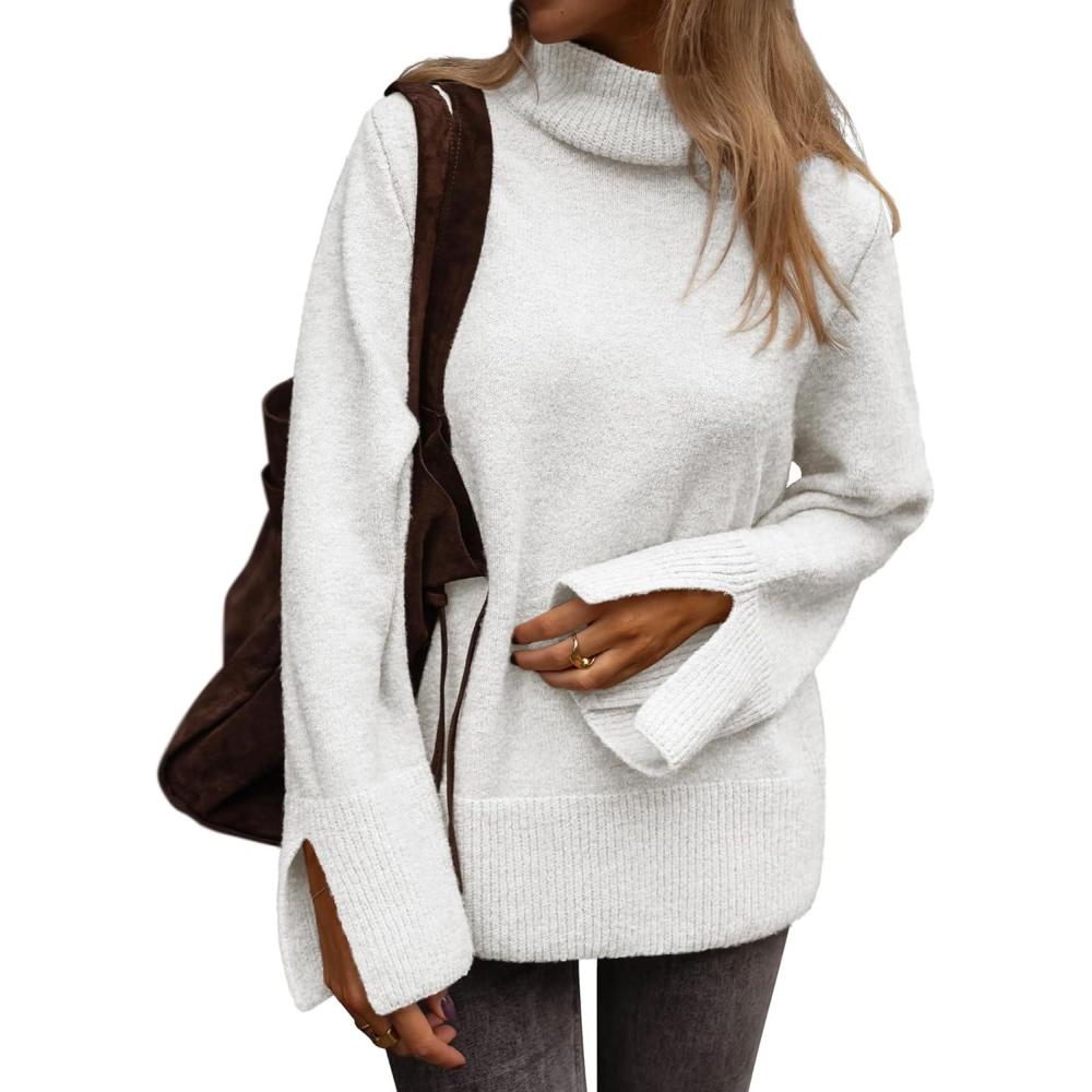 imageATHMILE Fall Fashion Sweaters for Women Turtleneck Long Sleeve Casual Loose Knit Pullover Tops Winter Clothes 2025White