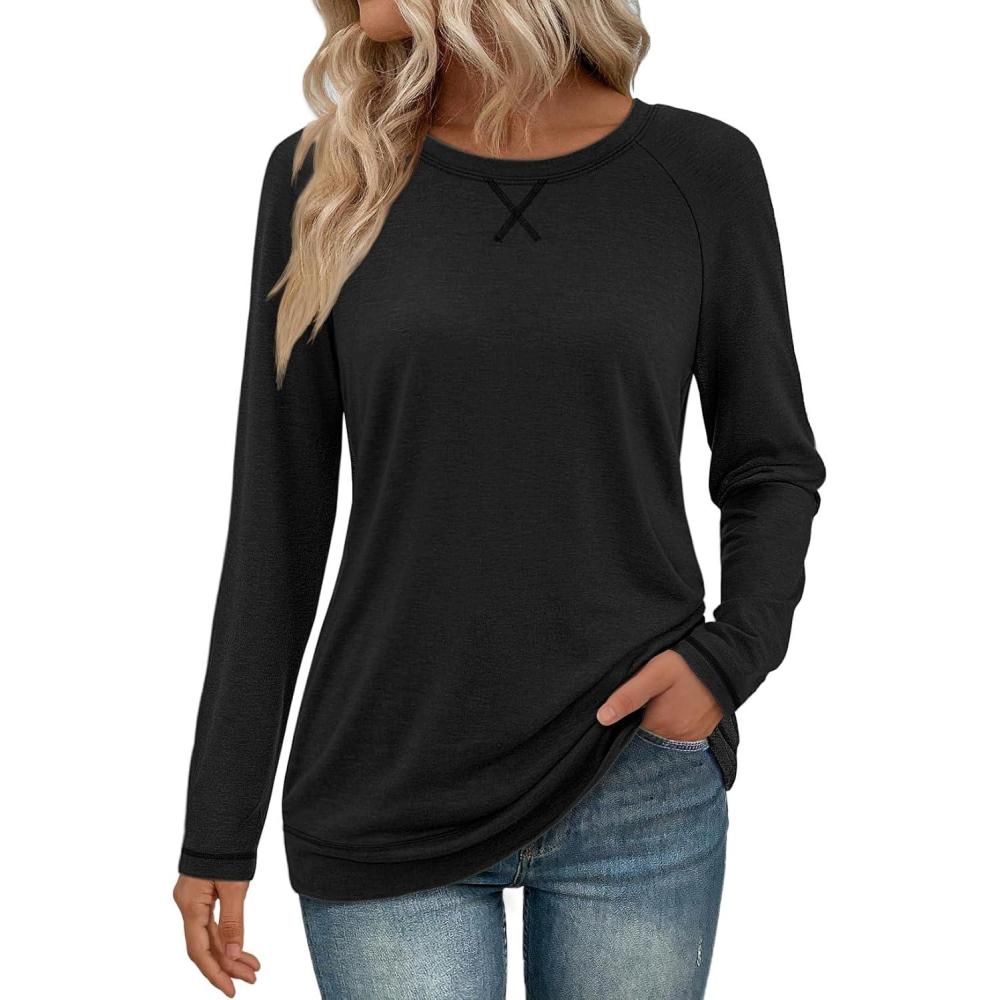 imageATHMILE Womens Long Sleeve Shirts Casual Loose Fit Tops Fall Fashion Outfits Dressy Basic Trendy Blouses ClothesBlack