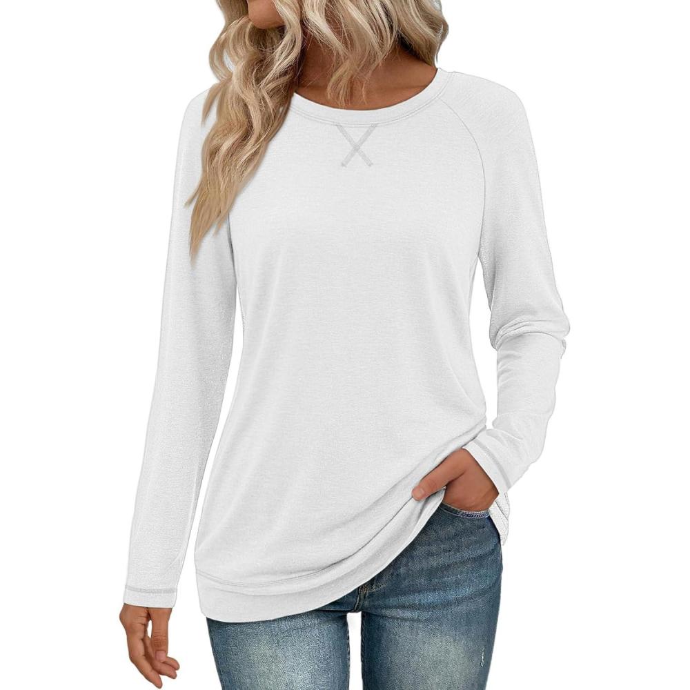 imageATHMILE Womens Long Sleeve Shirts Casual Loose Fit Tops Fall Fashion Outfits Dressy Basic Trendy Blouses ClothesWhite
