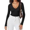 imageATHMILE Deep V Neck Long Sleeve Bodysuits for Women Sexy Going Out Tops Body SuitsBlack