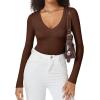 imageATHMILE Deep V Neck Long Sleeve Bodysuits for Women Sexy Going Out Tops Body SuitsCoffee
