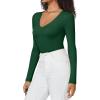 imageATHMILE Deep V Neck Long Sleeve Bodysuits for Women Sexy Going Out Tops Body SuitsDark Green