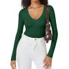 imageATHMILE Deep V Neck Long Sleeve Bodysuits for Women Sexy Going Out Tops Body SuitsDark Green