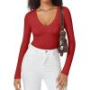 imageATHMILE Deep V Neck Long Sleeve Bodysuits for Women Sexy Going Out Tops Body SuitsRed