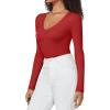 imageATHMILE Deep V Neck Long Sleeve Bodysuits for Women Sexy Going Out Tops Body SuitsRed