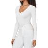 imageATHMILE Deep V Neck Long Sleeve Bodysuits for Women Sexy Going Out Tops Body SuitsWhite