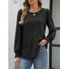 imageATHMILE Fall Long Sleeve Shirts for Women Business Casual Crewneck Tops Dressy Blouses with Smocked Cuffs Teacher OutfitsBlack