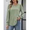 imageATHMILE Fall Long Sleeve Shirts for Women Business Casual Crewneck Tops Dressy Blouses with Smocked Cuffs Teacher OutfitsLight Green