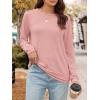 imageATHMILE Fall Long Sleeve Shirts for Women Fashion Oversized Tees Casual Business Tops Loose Fit Solid Basic Outfits 2025Pink