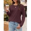 imageATHMILE Fall Long Sleeve Shirts for Women Fashion Oversized Tees Casual Business Tops Loose Fit Solid Basic Outfits 2025Wine Red