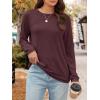 imageATHMILE Fall Long Sleeve Shirts for Women Fashion Oversized Tees Casual Business Tops Loose Fit Solid Basic Outfits 2025Wine Red