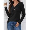 imageATHMILE Long Sleeve Shirts for Women Early Fall Fashion Tops 2025 Casual V Neck Button Blouses Tunic Tops for LeggingsBlack