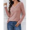 imageATHMILE Long Sleeve Shirts for Women Early Fall Fashion Tops 2025 Casual V Neck Button Blouses Tunic Tops for LeggingsPink