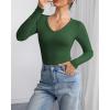 imageATHMILE Women Short Sleeve V Neck Ribbed Knit Fitted Shirts Basic Tees Tops 2025 Summer Casual TShirts Going Out OutfitsLdark Green