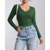 imageATHMILE Women Short Sleeve V Neck Ribbed Knit Fitted Shirts Basic Tees Tops 2025 Summer Casual TShirts Going Out OutfitsLdark Green