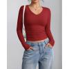 imageATHMILE Women Short Sleeve V Neck Ribbed Knit Fitted Shirts Basic Tees Tops 2025 Summer Casual TShirts Going Out OutfitsLdark Red