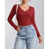 imageATHMILE Women Short Sleeve V Neck Ribbed Knit Fitted Shirts Basic Tees Tops 2025 Summer Casual TShirts Going Out OutfitsLdark Red