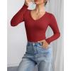 imageATHMILE Women Short Sleeve V Neck Ribbed Knit Fitted Shirts Basic Tees Tops 2025 Summer Casual TShirts Going Out OutfitsLdark Red