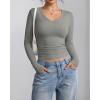 imageATHMILE Women Short Sleeve V Neck Ribbed Knit Fitted Shirts Basic Tees Tops 2025 Summer Casual TShirts Going Out OutfitsLgrey
