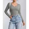 imageATHMILE Women Short Sleeve V Neck Ribbed Knit Fitted Shirts Basic Tees Tops 2025 Summer Casual TShirts Going Out OutfitsLgrey