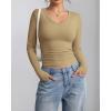 imageATHMILE Women Short Sleeve V Neck Ribbed Knit Fitted Shirts Basic Tees Tops 2025 Summer Casual TShirts Going Out OutfitsLkhaki
