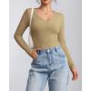 imageATHMILE Women Short Sleeve V Neck Ribbed Knit Fitted Shirts Basic Tees Tops 2025 Summer Casual TShirts Going Out OutfitsLkhaki