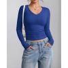 imageATHMILE Women Short Sleeve V Neck Ribbed Knit Fitted Shirts Basic Tees Tops 2025 Summer Casual TShirts Going Out OutfitsLroyal Blue