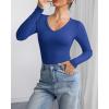 imageATHMILE Women Short Sleeve V Neck Ribbed Knit Fitted Shirts Basic Tees Tops 2025 Summer Casual TShirts Going Out OutfitsLroyal Blue