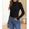 imageATHMILE Womens 2025 Fall Long Sleeve Pullover Ribbed Knit Sweater Low Mock Neck Slim Fit Basic Casual Tee TopsBlack