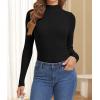 imageATHMILE Womens 2025 Fall Long Sleeve Pullover Ribbed Knit Sweater Low Mock Neck Slim Fit Basic Casual Tee TopsBlack