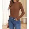 imageATHMILE Womens 2025 Fall Long Sleeve Pullover Ribbed Knit Sweater Low Mock Neck Slim Fit Basic Casual Tee TopsBrown