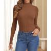 imageATHMILE Womens 2025 Fall Long Sleeve Pullover Ribbed Knit Sweater Low Mock Neck Slim Fit Basic Casual Tee TopsBrown