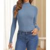 imageATHMILE Womens 2025 Fall Long Sleeve Pullover Ribbed Knit Sweater Low Mock Neck Slim Fit Basic Casual Tee TopsDusty Blue