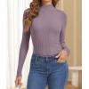 imageATHMILE Womens 2025 Fall Long Sleeve Pullover Ribbed Knit Sweater Low Mock Neck Slim Fit Basic Casual Tee TopsGray Purple