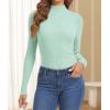 imageATHMILE Womens 2025 Fall Long Sleeve Pullover Ribbed Knit Sweater Low Mock Neck Slim Fit Basic Casual Tee TopsMint Green