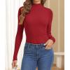 imageATHMILE Womens 2025 Fall Long Sleeve Pullover Ribbed Knit Sweater Low Mock Neck Slim Fit Basic Casual Tee TopsRed