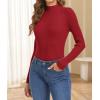 imageATHMILE Womens 2025 Fall Long Sleeve Pullover Ribbed Knit Sweater Low Mock Neck Slim Fit Basic Casual Tee TopsRed