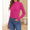 imageATHMILE Womens 2025 Fall Long Sleeve Pullover Ribbed Knit Sweater Low Mock Neck Slim Fit Basic Casual Tee TopsRose Red