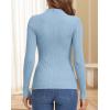 imageATHMILE Womens 2025 Fall Long Sleeve Pullover Ribbed Knit Sweater Low Mock Neck Slim Fit Basic Casual Tee TopsSky Blue