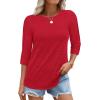 imageATHMILE Womens 34 Sleeve TShirts Summer Tops Fall Fashion Blouses Beach Vacation Clothes Spring Tunic 2025 TrendyRed