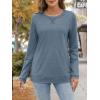 imageATHMILE Womens Long Sleeve Shirts Casual Loose Fit Tops Fall Fashion Outfits Dressy Basic Trendy Blouses ClothesGrey Blue