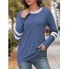 imageATHMILE Womens Long Sleeve Shirts Color Block Casual Crewneck Tops Tshirt Basic Tee Fall Fashion Clothes Trendy Outfits 2025Blue
