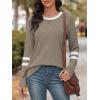 imageATHMILE Womens Long Sleeve Shirts Color Block Casual Crewneck Tops Tshirt Basic Tee Fall Fashion Clothes Trendy Outfits 2025Coffee Grey